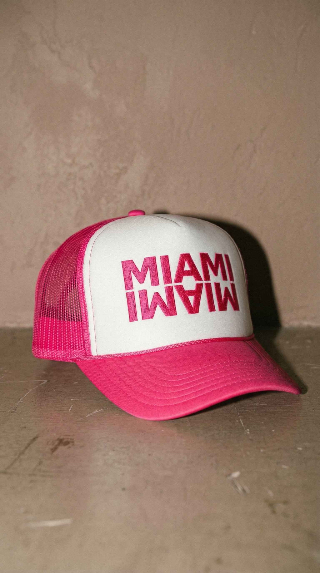 Miami Trucker Hat — Embroidered Snapback Cap | Pink, Navy & Teal