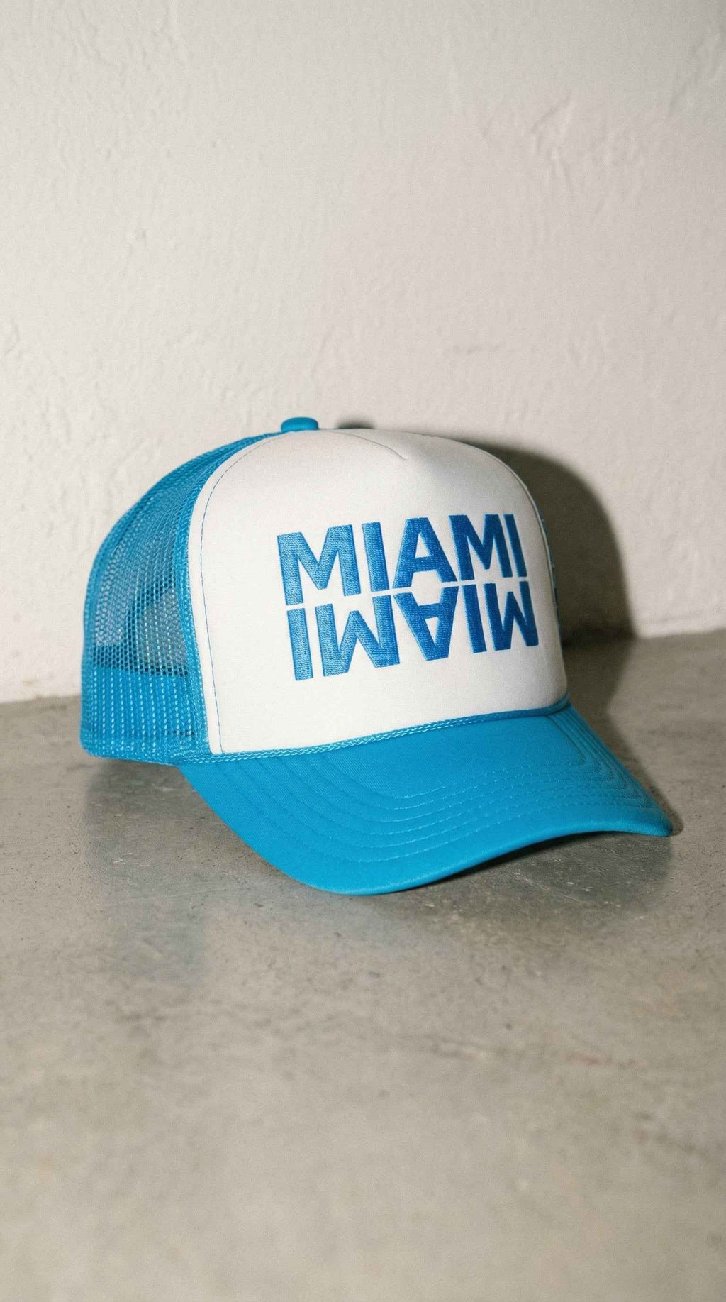 Miami Trucker Hat — Embroidered Snapback Cap | Pink, Navy & Teal