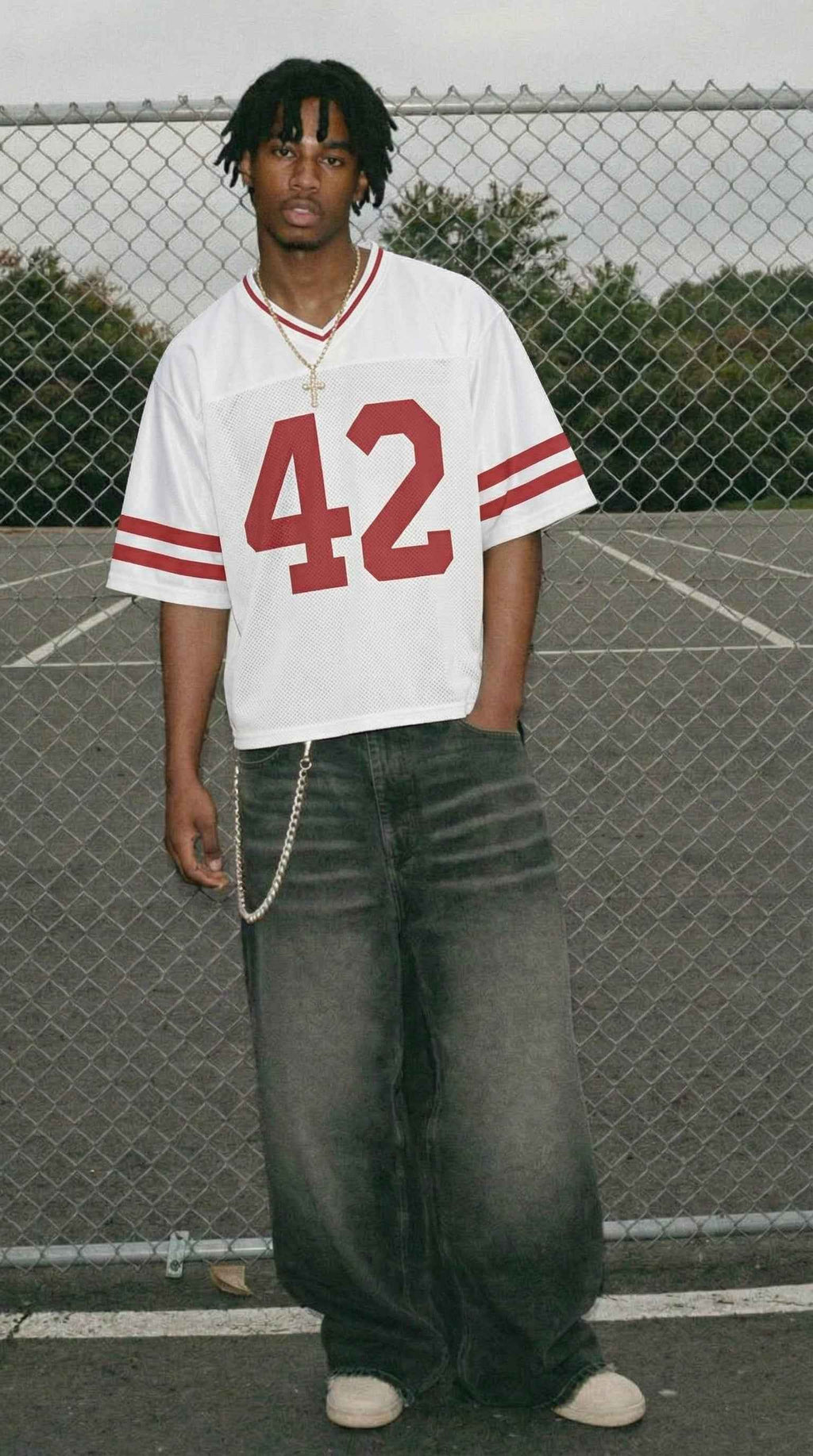 Retro San Francisco Football Jersey — Red & White Throwback Mesh