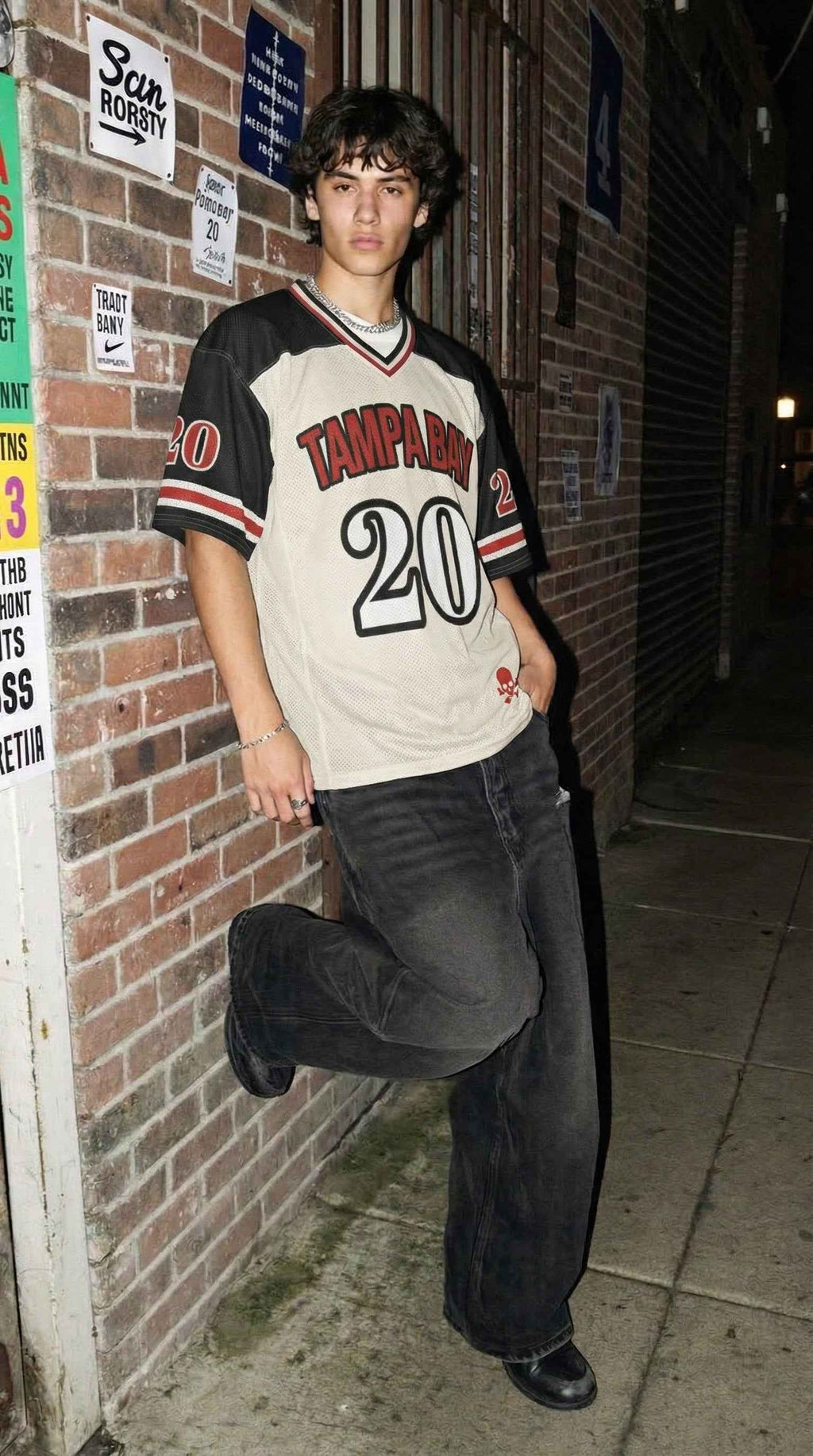 Tampa Bay Football Jersey — Y2K Cream & Black Throwback Mesh