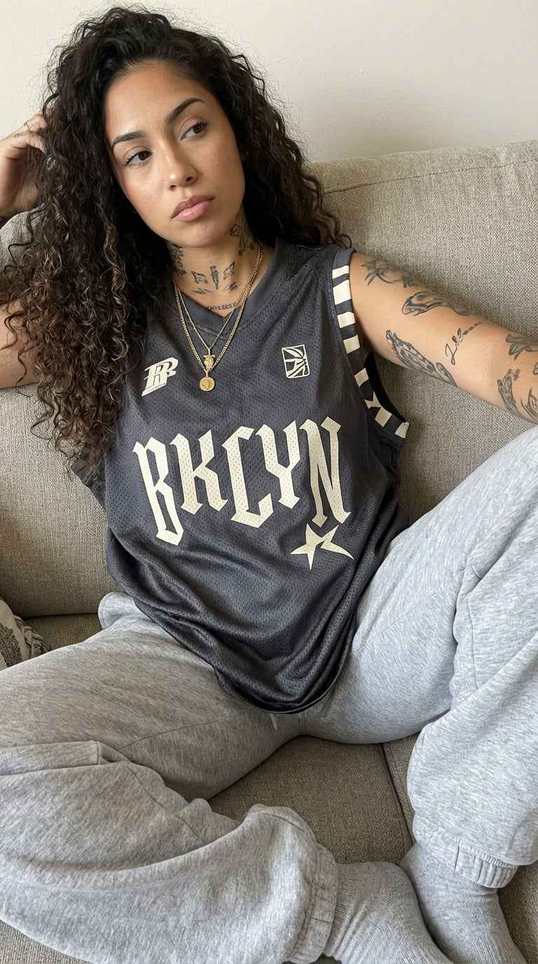 Brooklyn Basketball Jersey — Graphite Mesh Gothic Streetwear