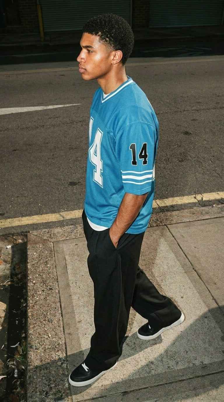 Detroit Retro Football Jersey – Split Mesh Vintage College Street Jersey