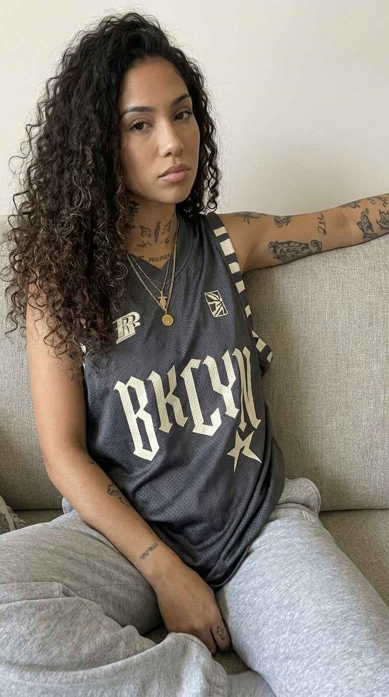 Brooklyn Basketball Jersey — Graphite Mesh Gothic Streetwear