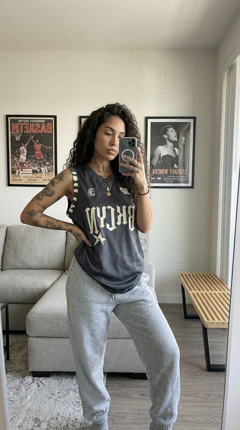 Brooklyn Basketball Jersey — Graphite Mesh Gothic Streetwear