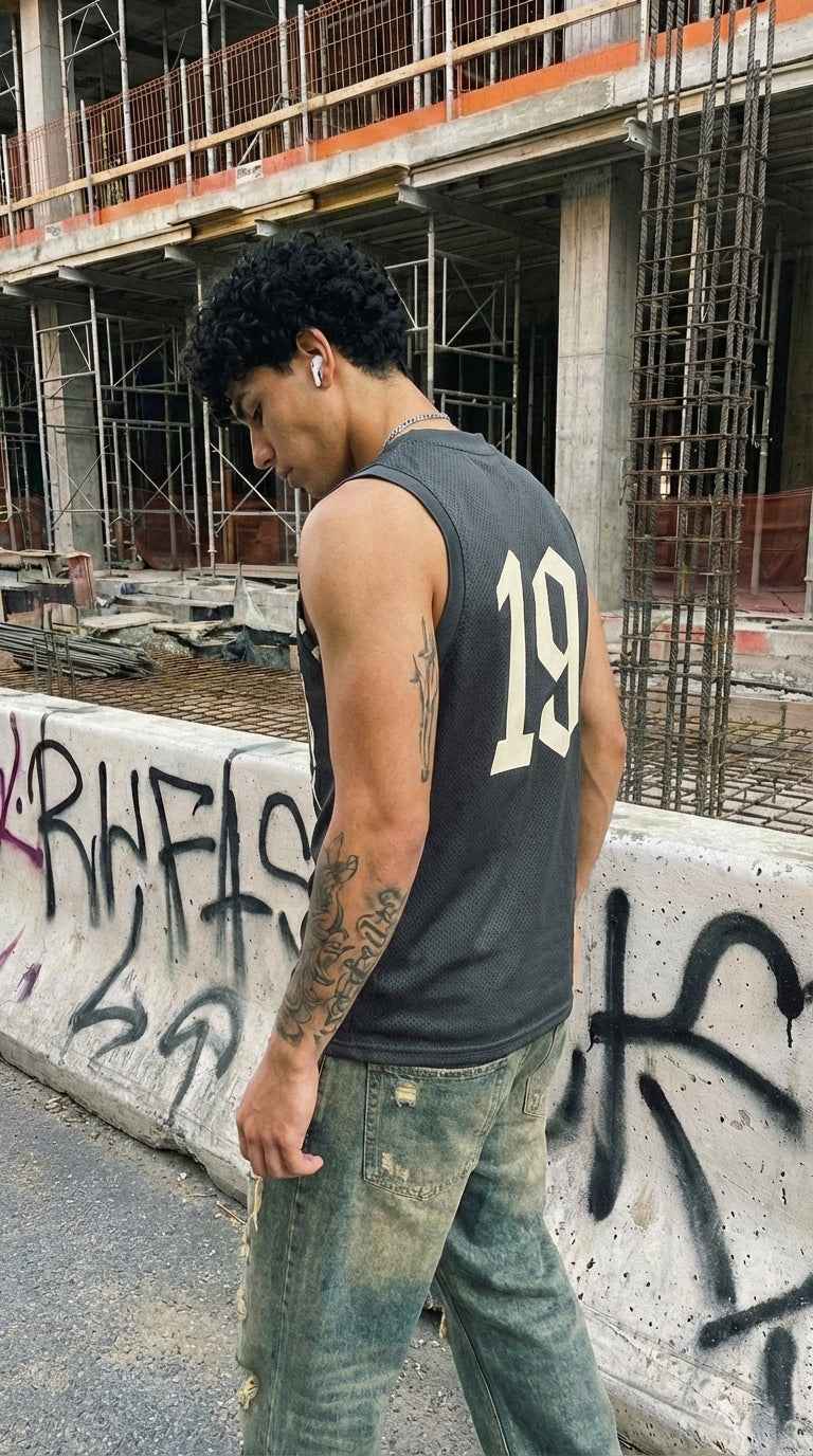 Brooklyn Basketball Jersey — Graphite Mesh Gothic Streetwear