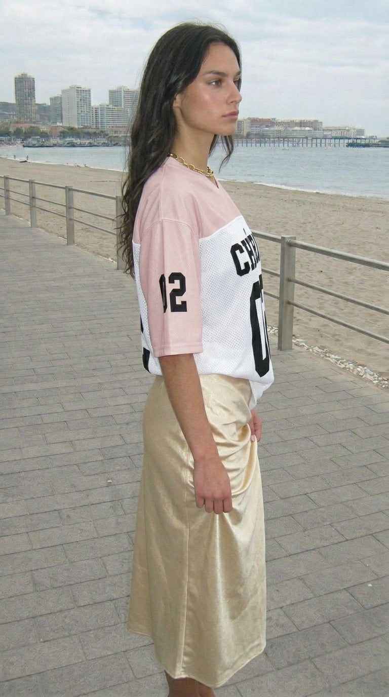 Blush & White Two-Tone Football Jersey — CHÉRIE | Sport Luxe Streetwear