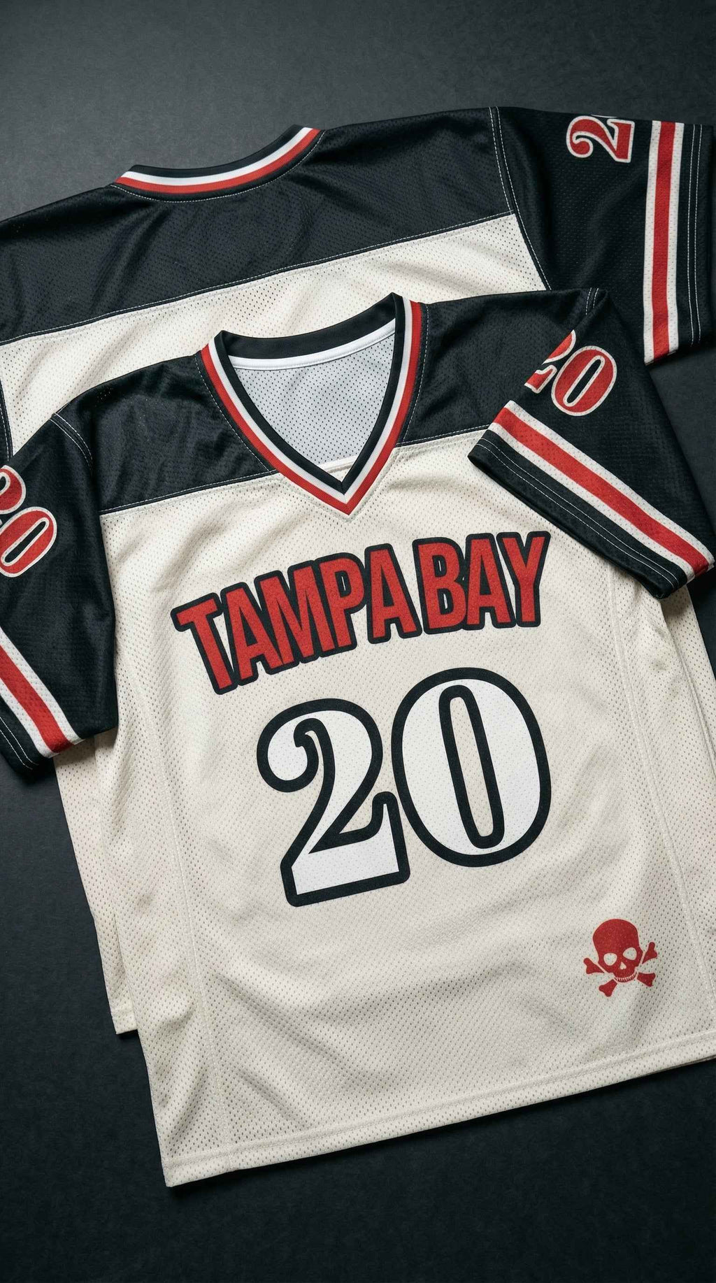 Tampa Bay Football Jersey — Y2K Cream & Black Throwback Mesh