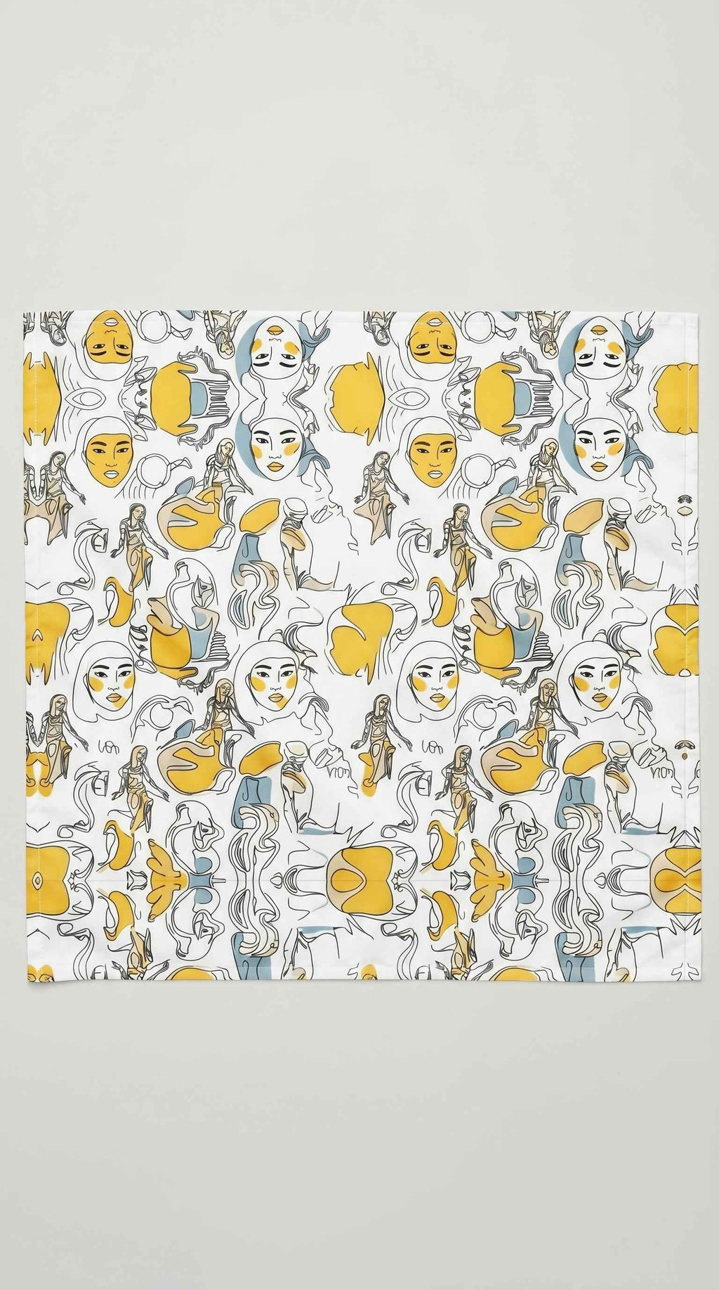 Illustrated Face Bandana — White & Gold Art Print Head Wrap
