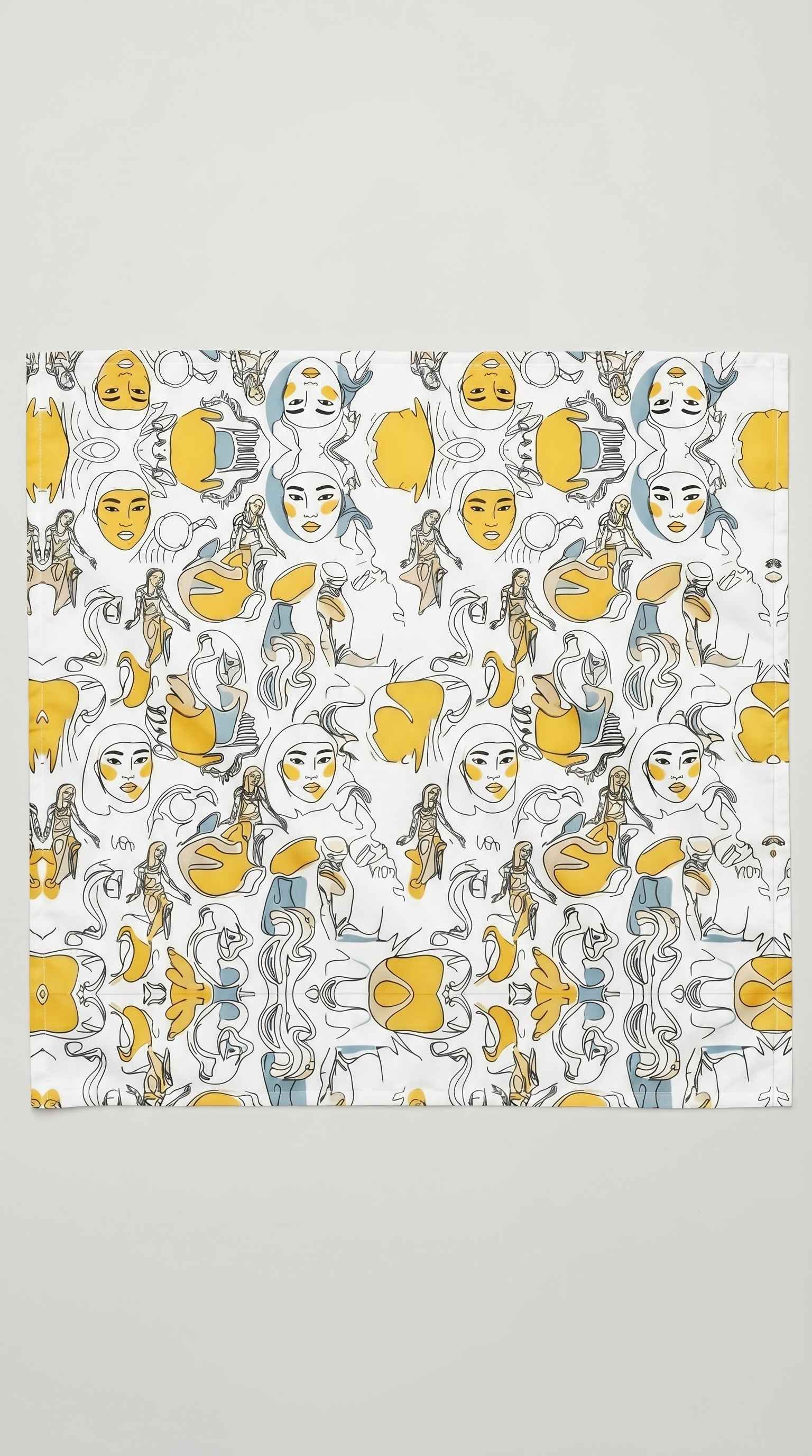 Illustrated Face Bandana — White & Gold Art Print Head Wrap