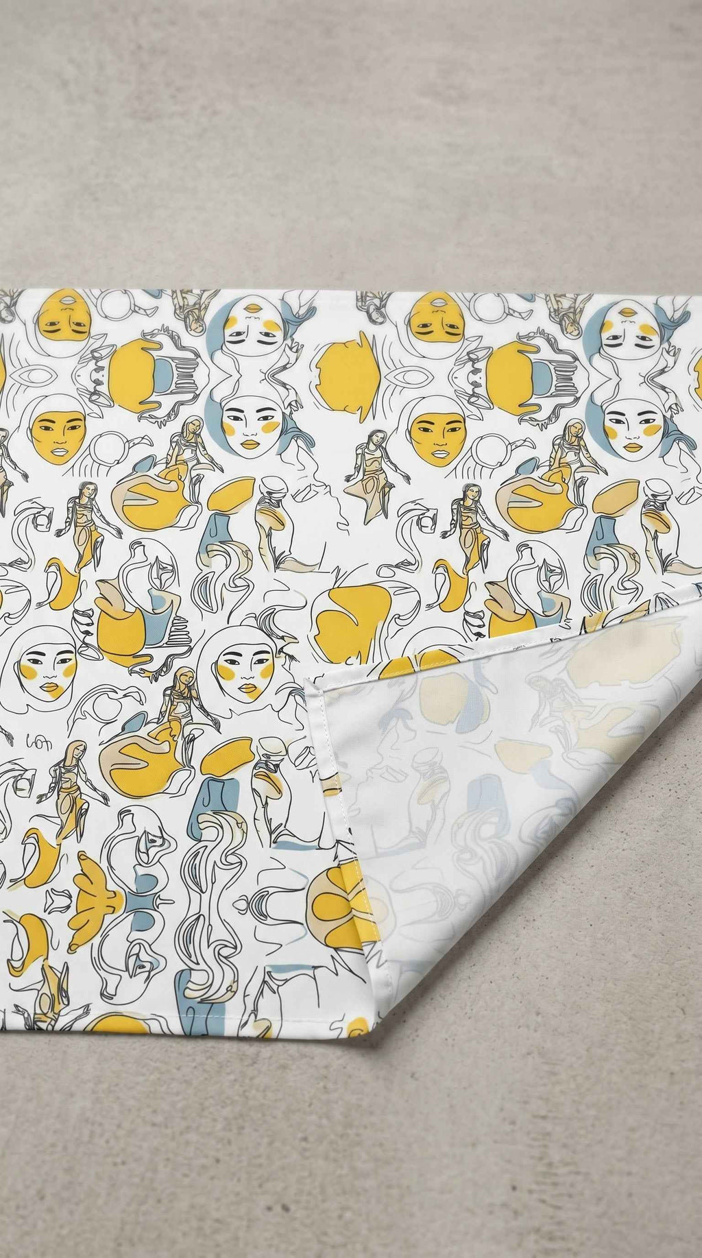 Illustrated Face Bandana — White & Gold Art Print Head Wrap