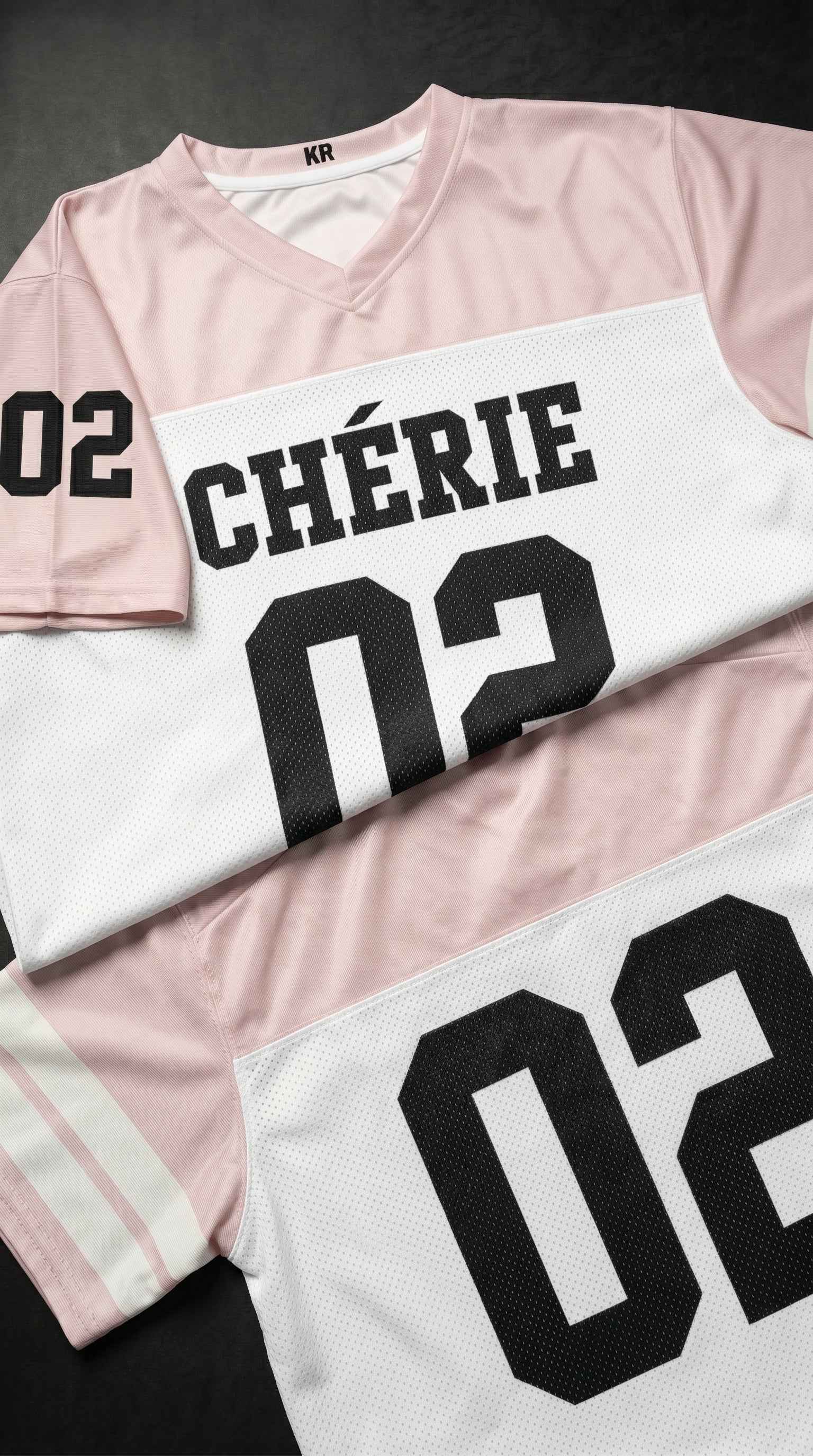Blush & White Two-Tone Football Jersey — CHÉRIE | Sport Luxe Streetwear