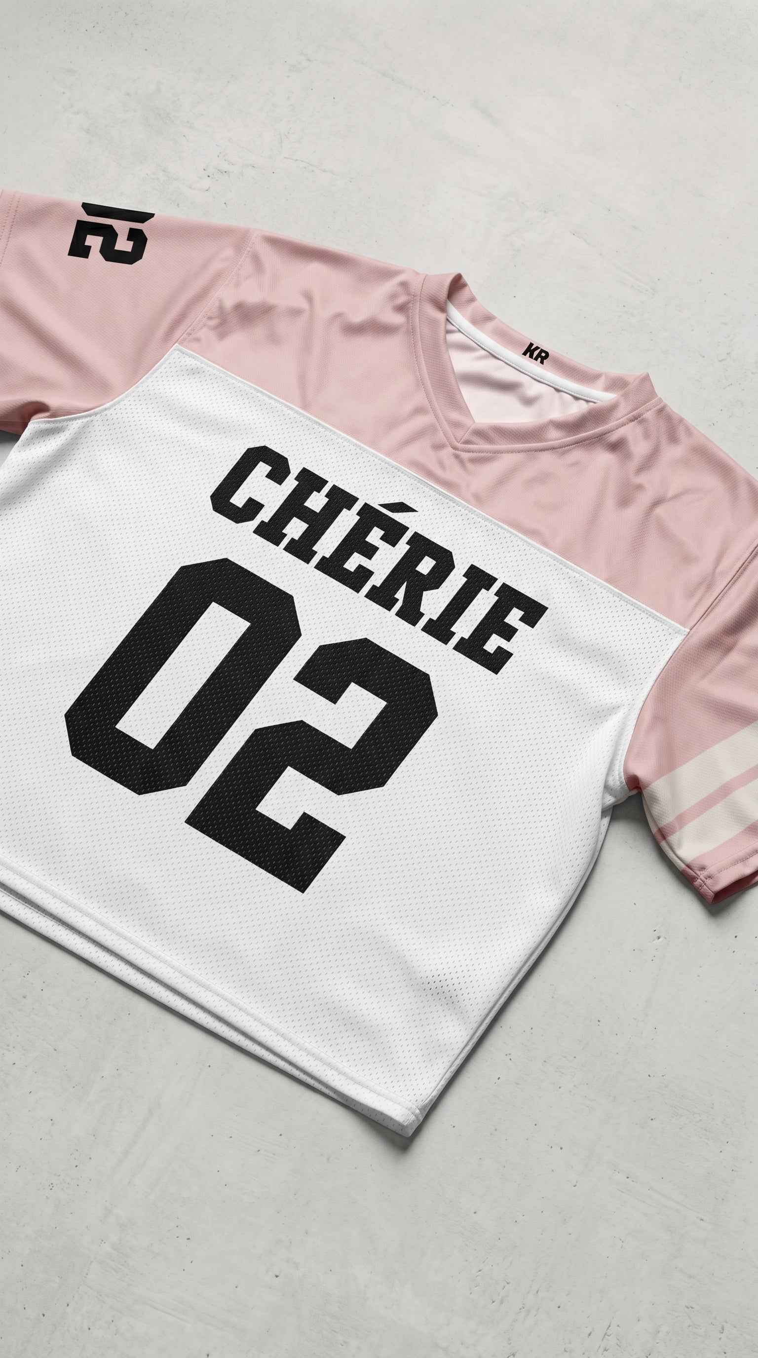 Blush & White Two-Tone Football Jersey — CHÉRIE | Sport Luxe Streetwear