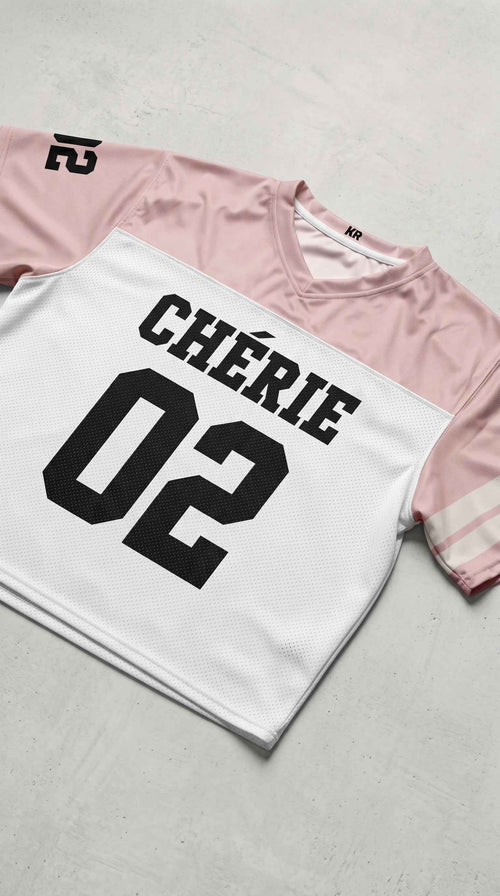 Blush & White Two-Tone Football Jersey — CHÉRIE | Sport Luxe Streetwear