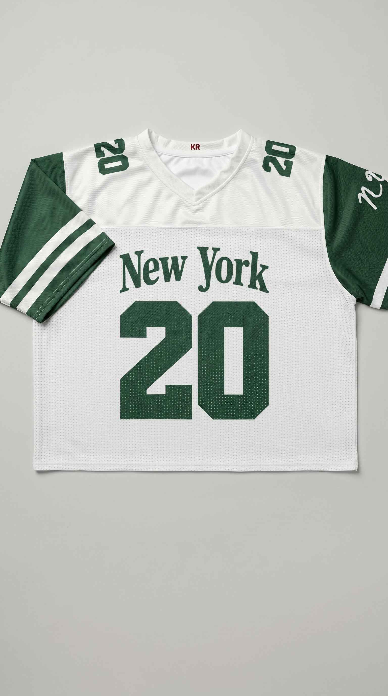 New York Football Jersey — Green & White Throwback Mesh