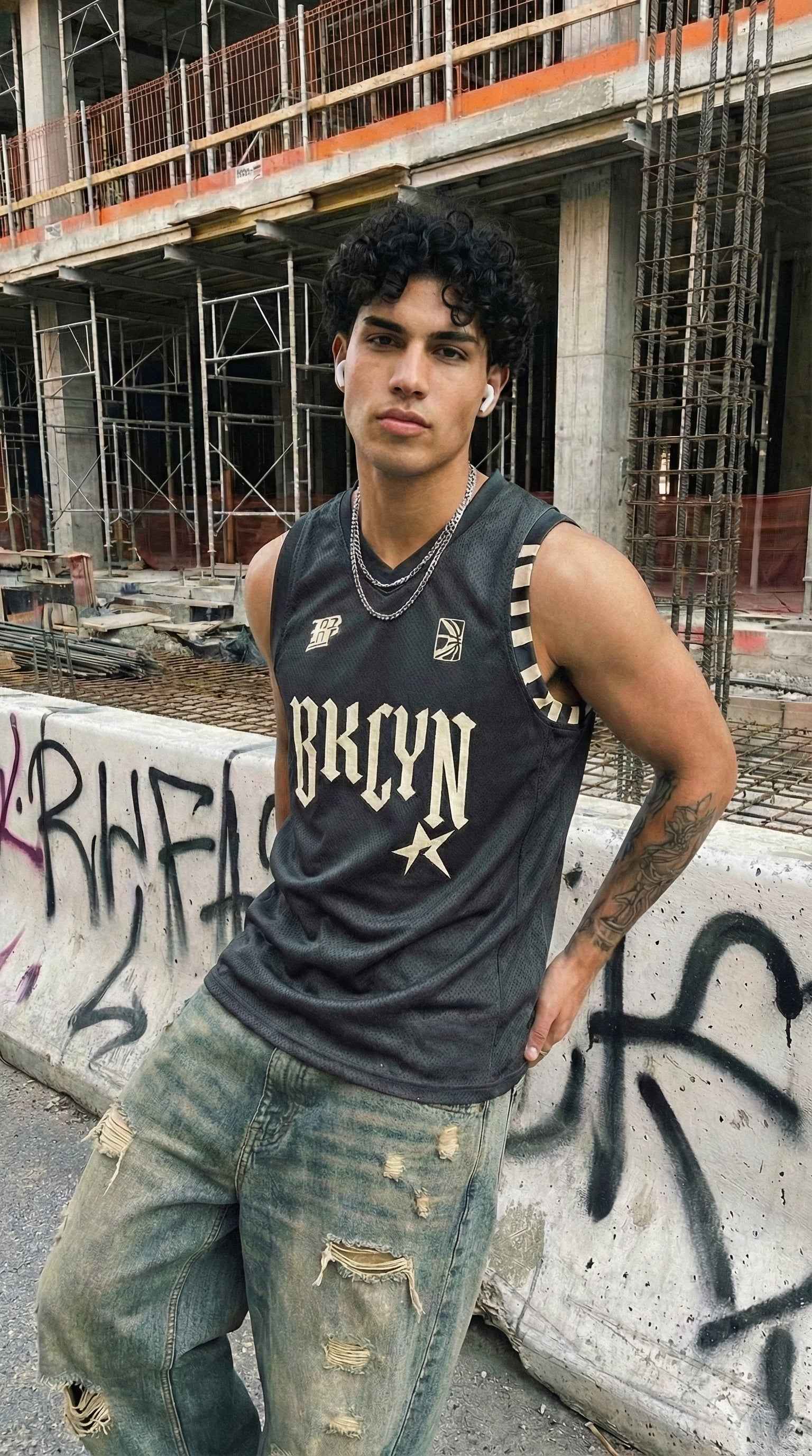 Brooklyn Basketball Jersey — Graphite Mesh Gothic Streetwear