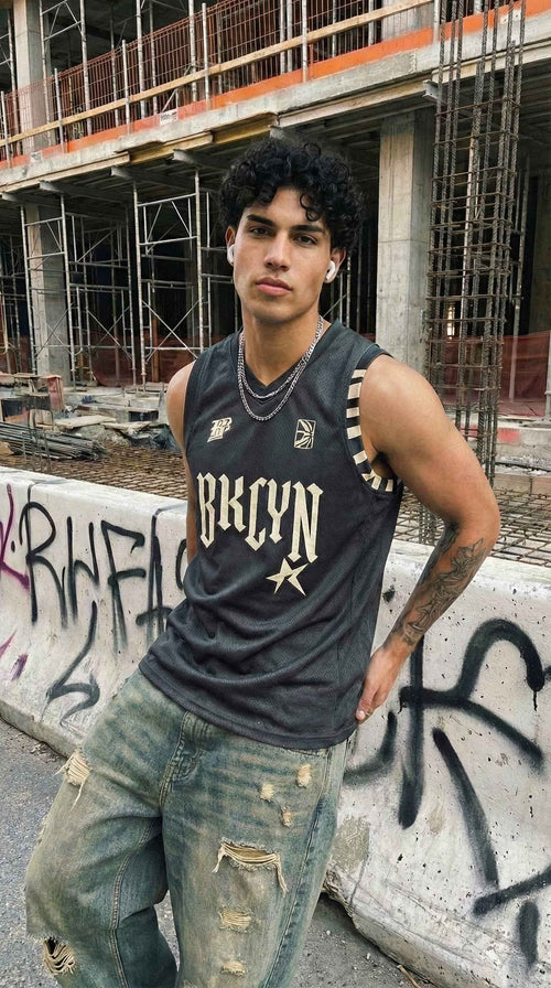 Brooklyn Basketball Jersey — Graphite Mesh Gothic Streetwear