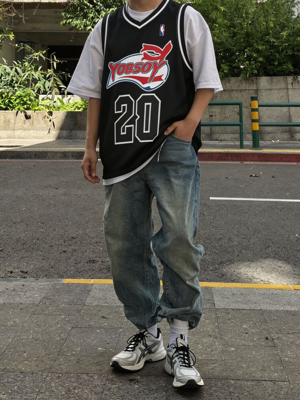 Y2K Street Basketball Jersey — Black Mesh Sleeveless Streetwear