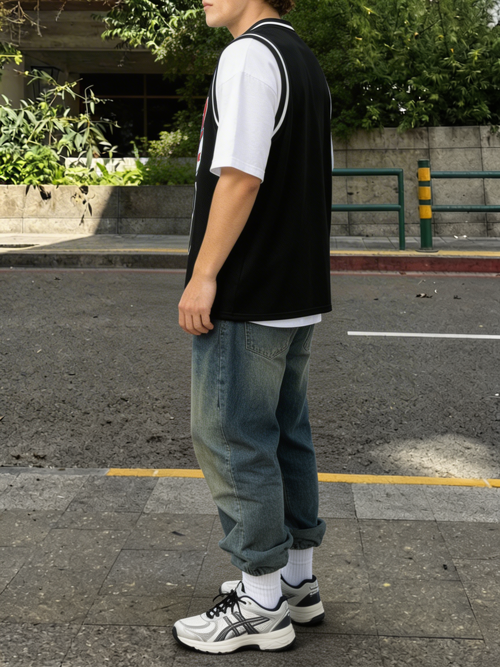 Y2K Street Basketball Jersey — Black Mesh Sleeveless Streetwear