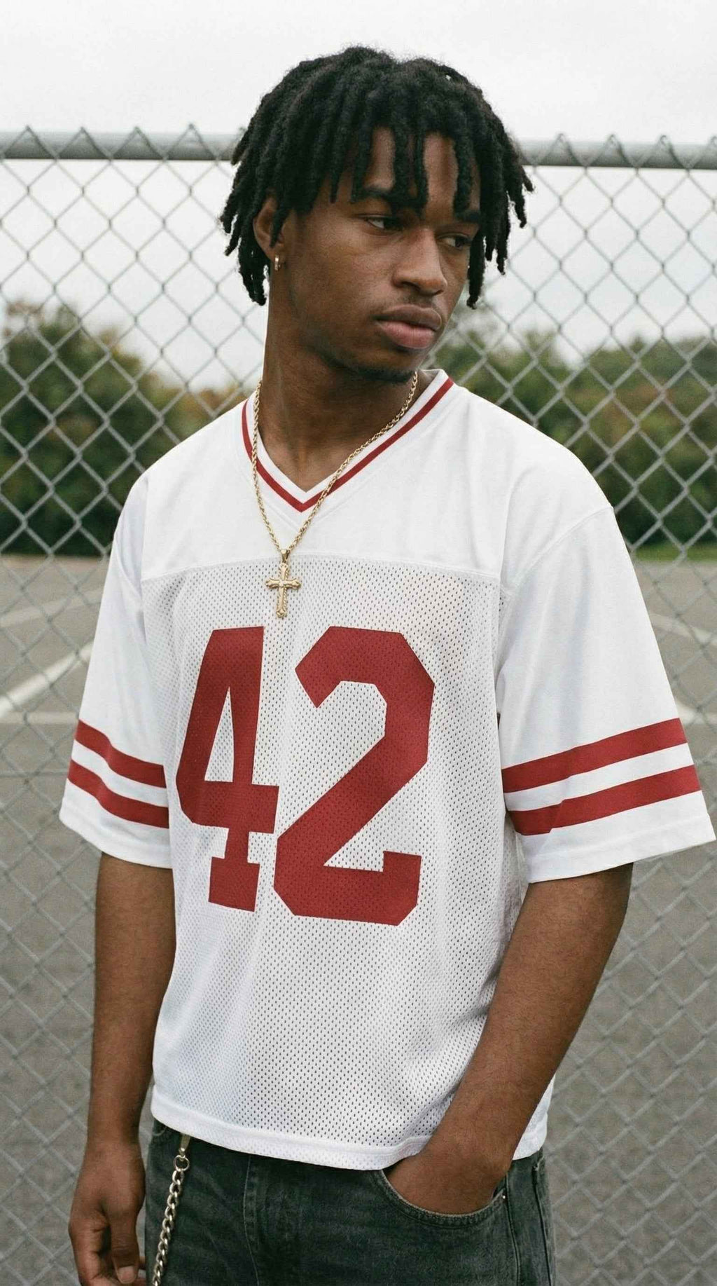 Retro San Francisco Football Jersey — Red & White Throwback Mesh