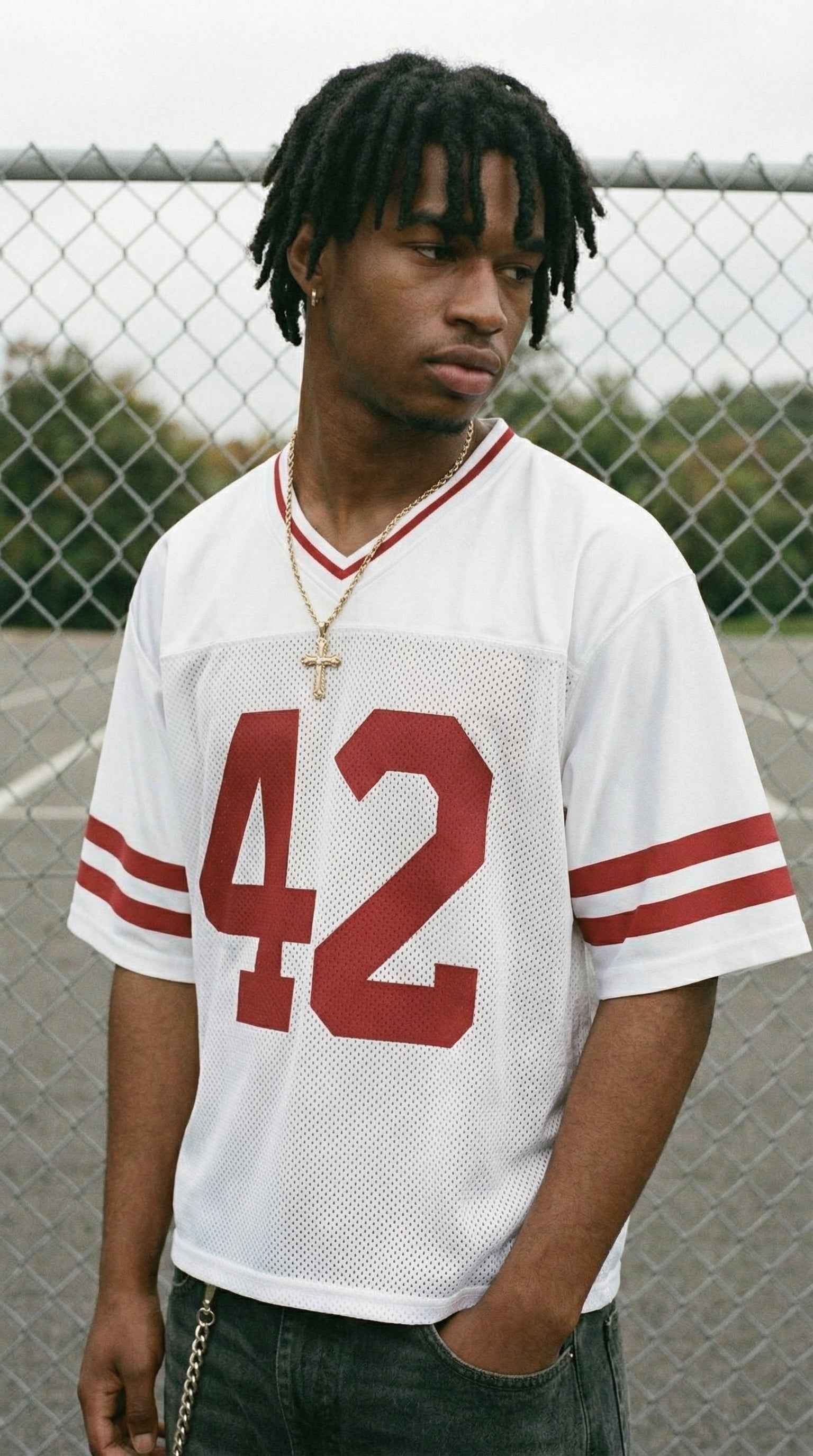 Retro San Francisco Football Jersey — Red & White Throwback Mesh