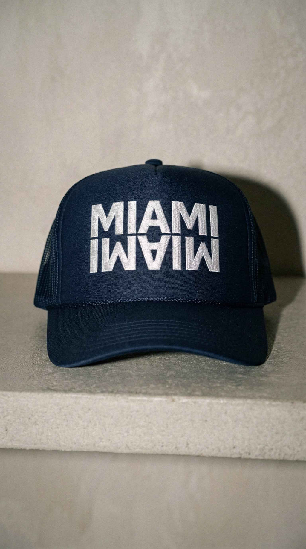 Miami Trucker Hat — Embroidered Snapback Cap | Pink, Navy & Teal