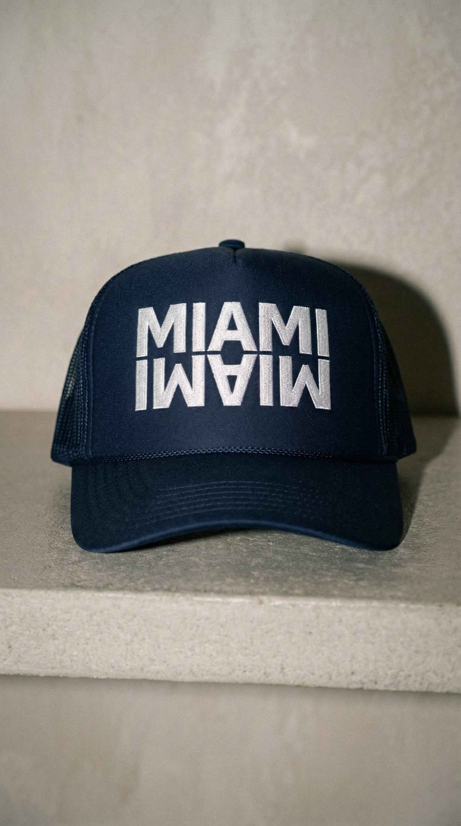 Miami Trucker Hat — Embroidered Snapback Cap | Pink, Navy & Teal