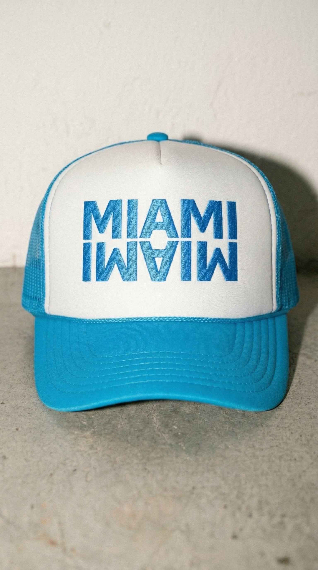 Miami Trucker Hat — Embroidered Snapback Cap | Pink, Navy & Teal