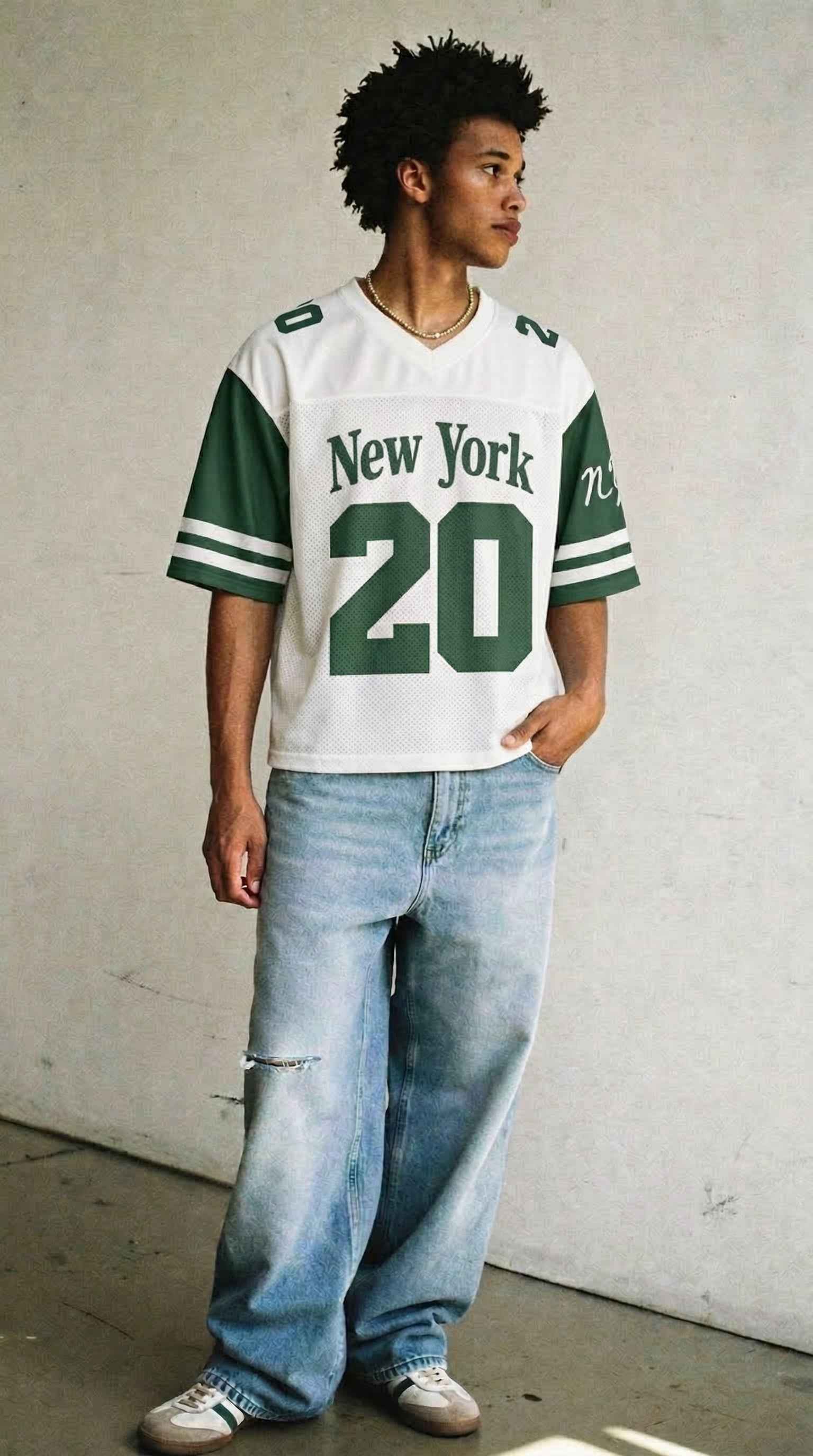 New York Football Jersey — Green & White Throwback Mesh