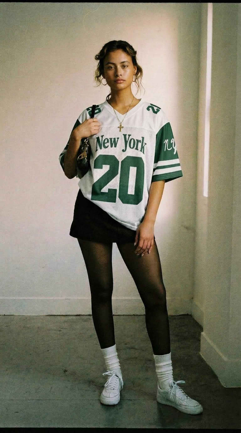New York Football Jersey — Green & White Throwback Mesh
