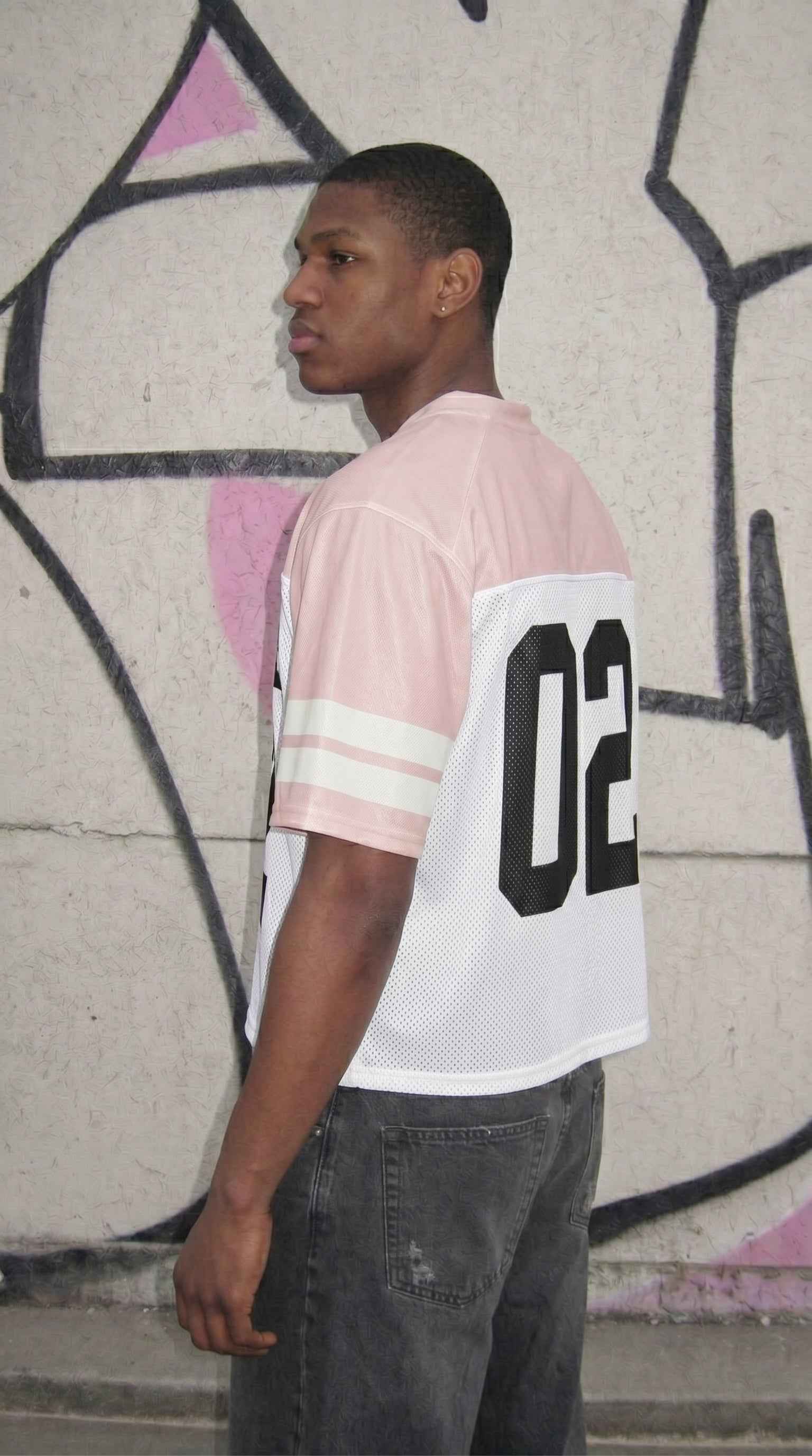 Blush & White Two-Tone Football Jersey — CHÉRIE | Sport Luxe Streetwear