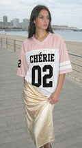Blush & White Two-Tone Football Jersey — CHÉRIE | Sport Luxe Streetwear