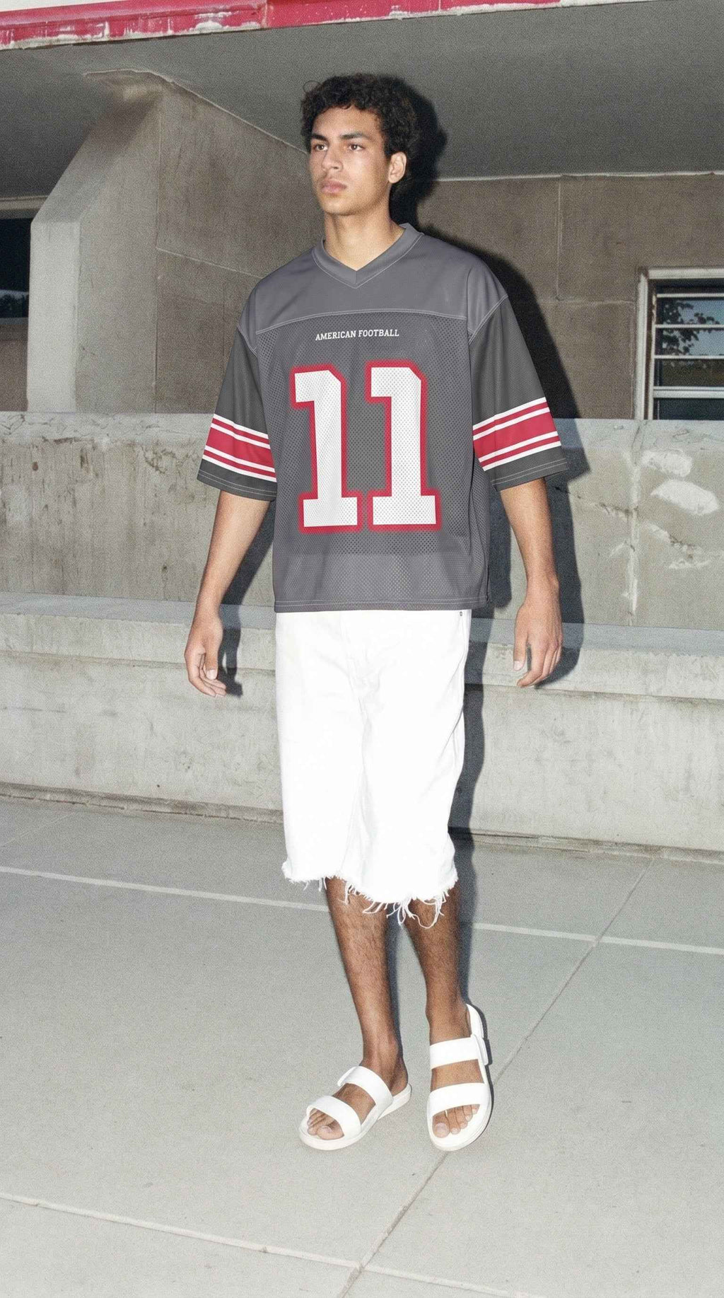 Atlanta Football Jersey — Charcoal & Crimson Throwback Mesh