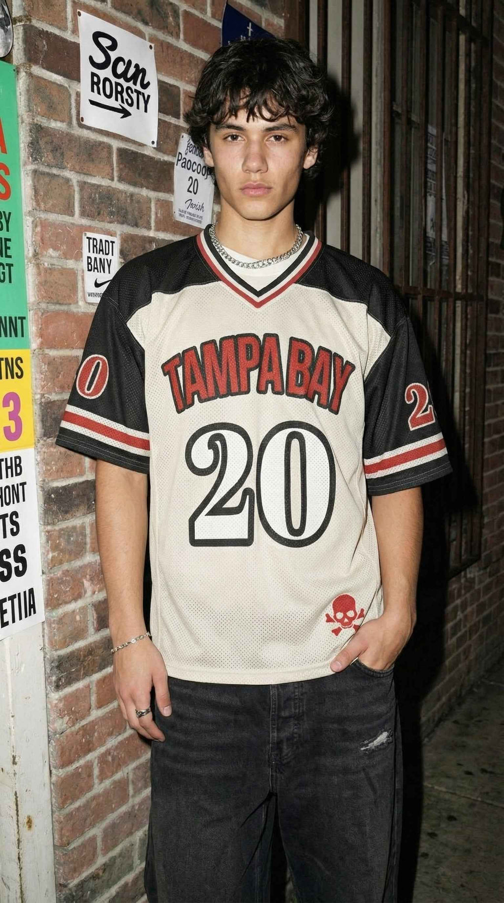 Tampa Bay Football Jersey — Y2K Cream & Black Throwback Mesh