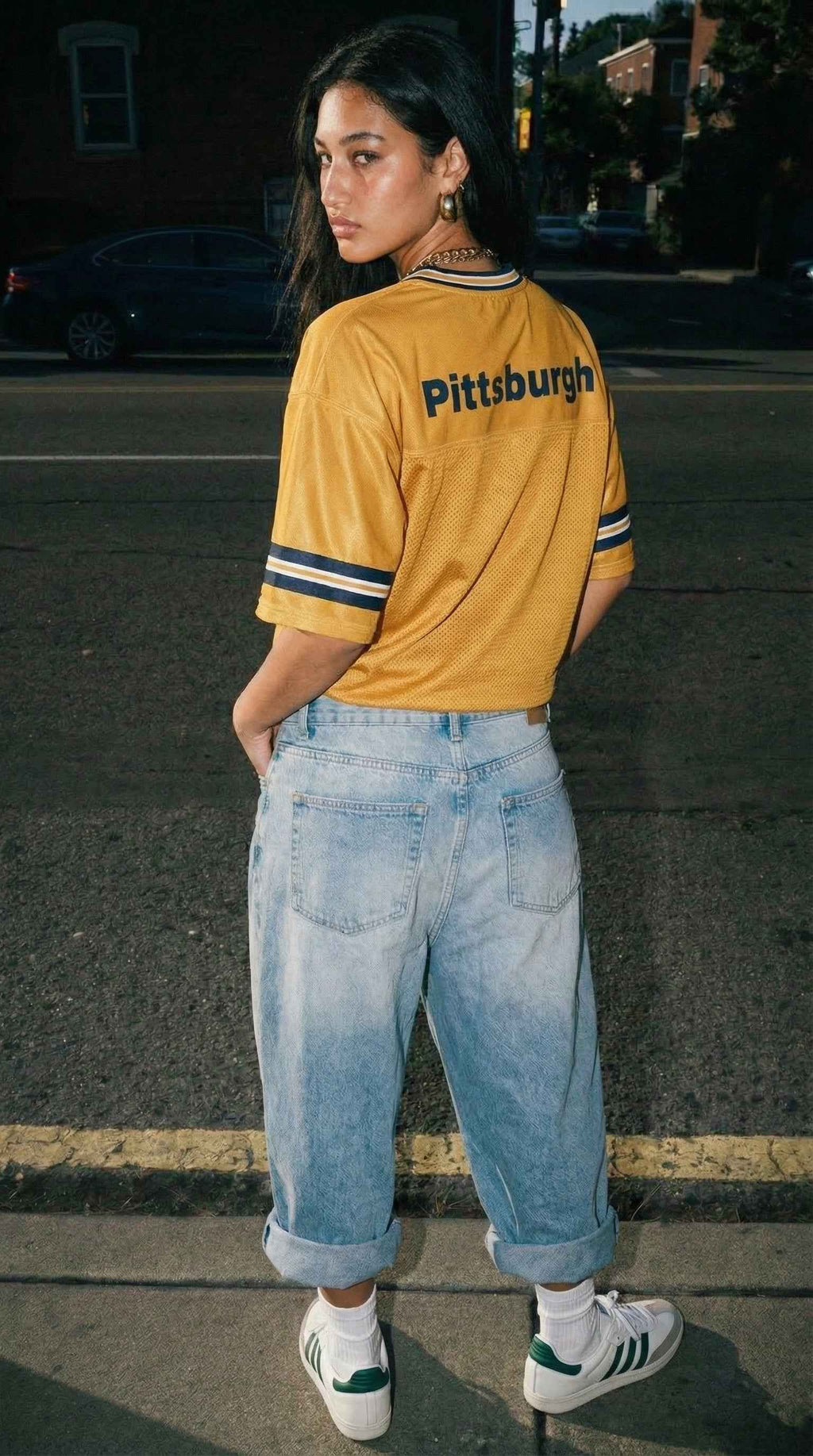 Pittsburgh Football Jersey — Gold & Navy Split Mesh Streetwear