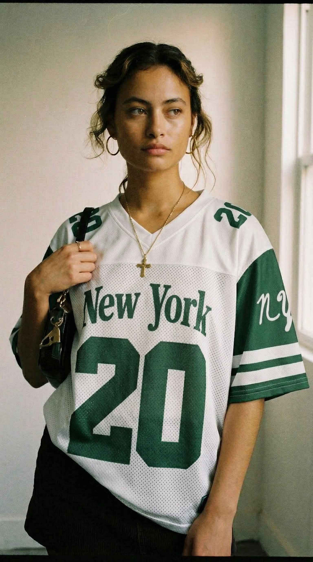 New York Football Jersey — Green & White Throwback Mesh