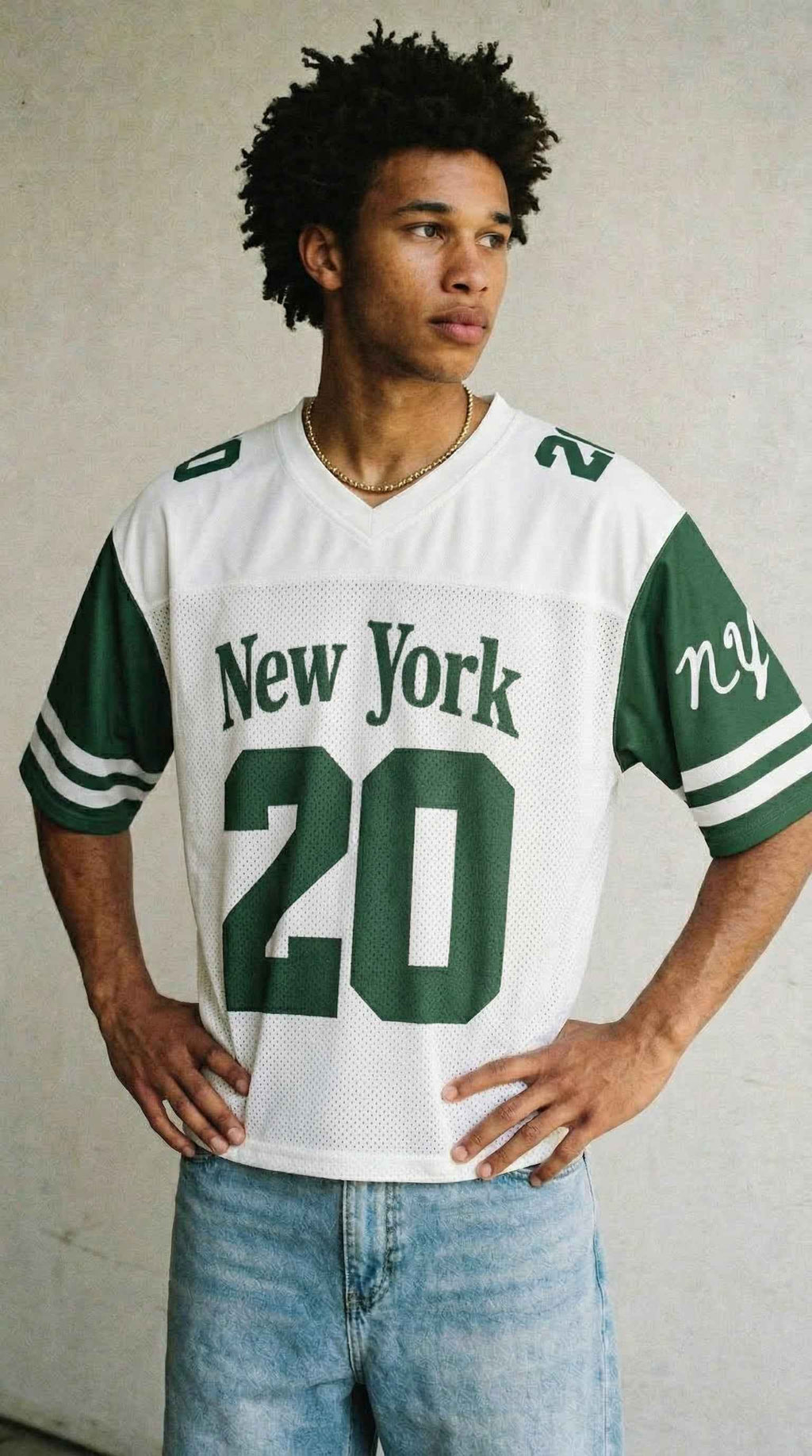New York Football Jersey — Green & White Throwback Mesh