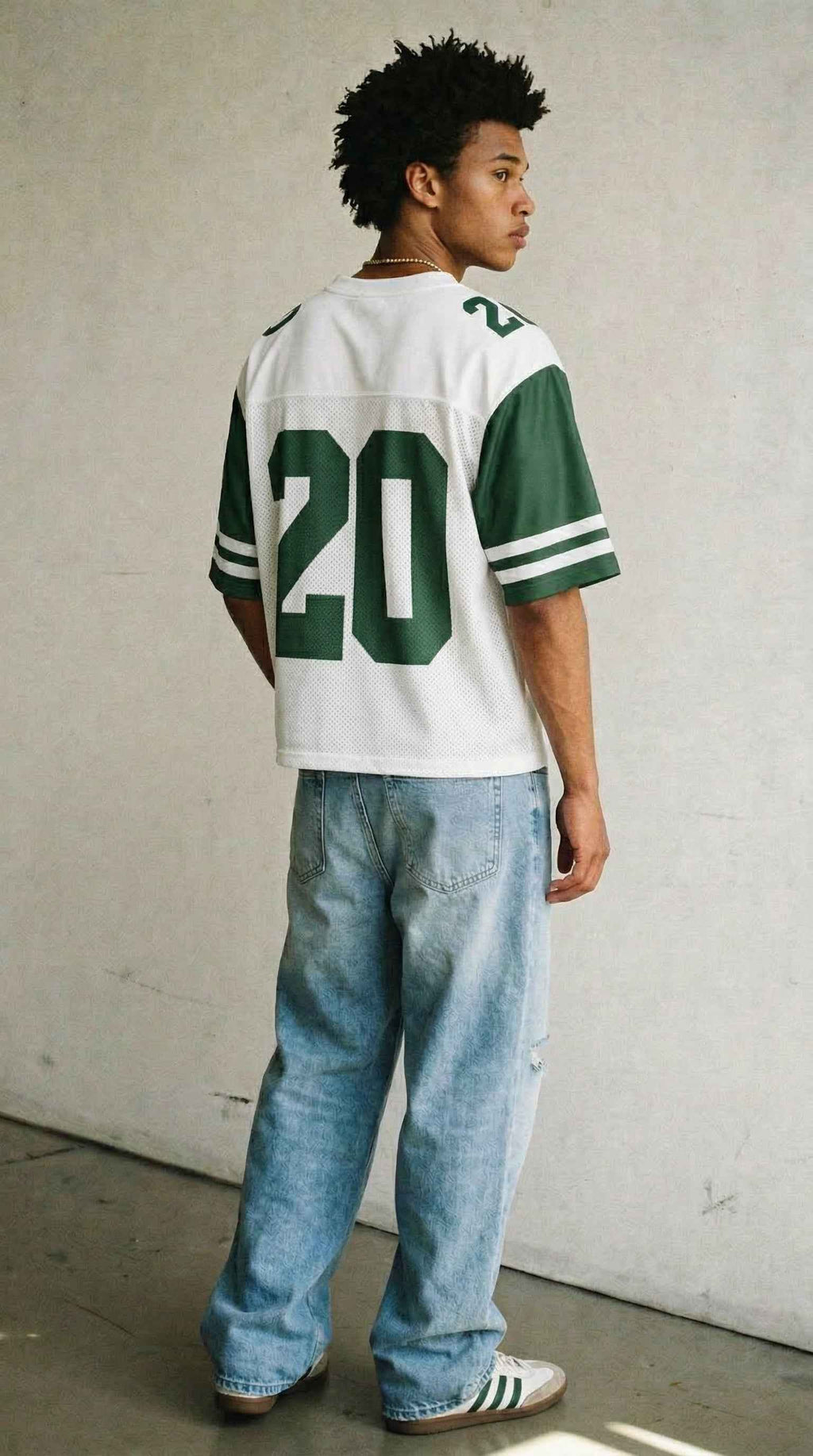 New York Football Jersey — Green & White Throwback Mesh